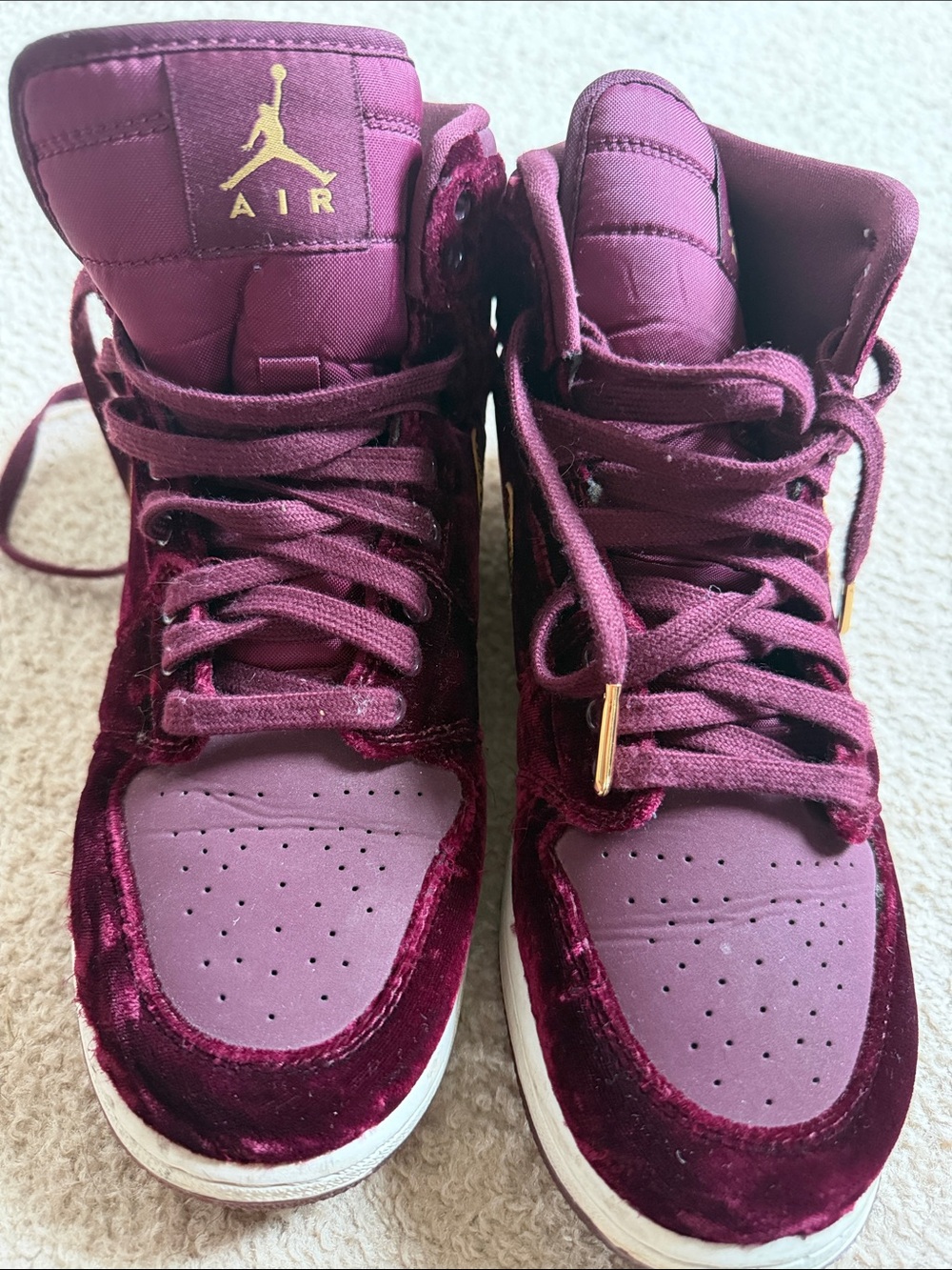 Nike Women's High-Top Sneakers in Burgundy with Gold Accents